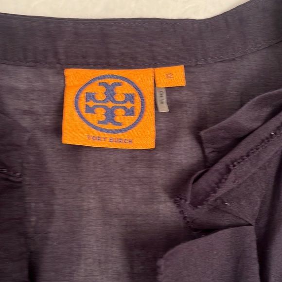 Tory Burch navy blue lightweight ruffle neckline tunic top - Picture 7 of 14